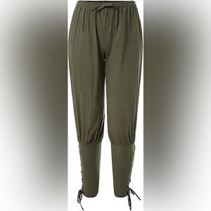 Olive Lace-Up Cotton/Linen Pants